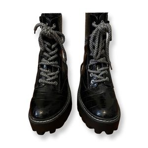 Zara faux leather croc embossed combat boot
